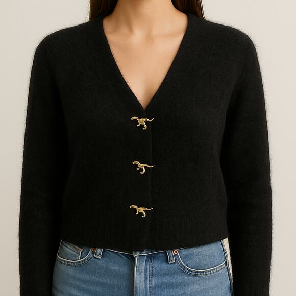 & Other Stories Sweaters - Paris Atelier & Other Stories Fuzzy Black Cardigan M Gold Dinosaur Clasp Sweater
